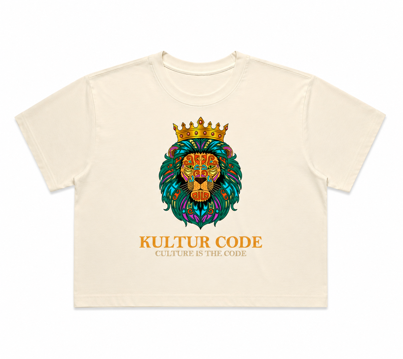 Crowned Lion Cropped Tee - Ecru