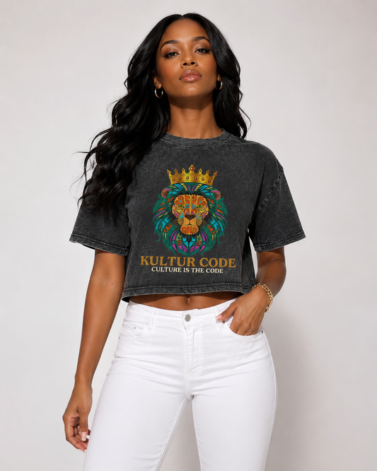 Crowned Lion Stonewash Heavy Cropped Tee