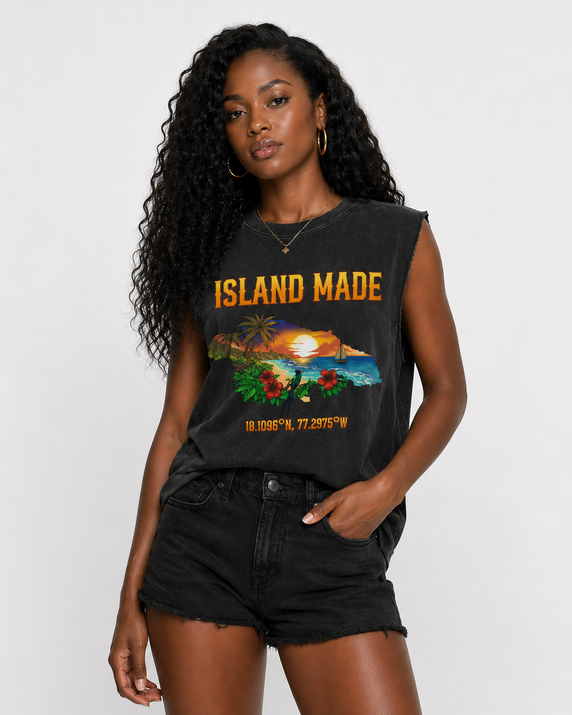 Island Made Sleeveless Tee - Faded Black