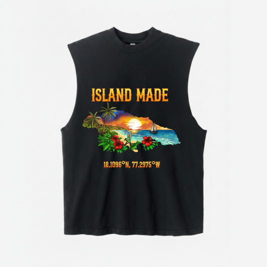 Island Made Sleeveless Tank Top - Faded Black